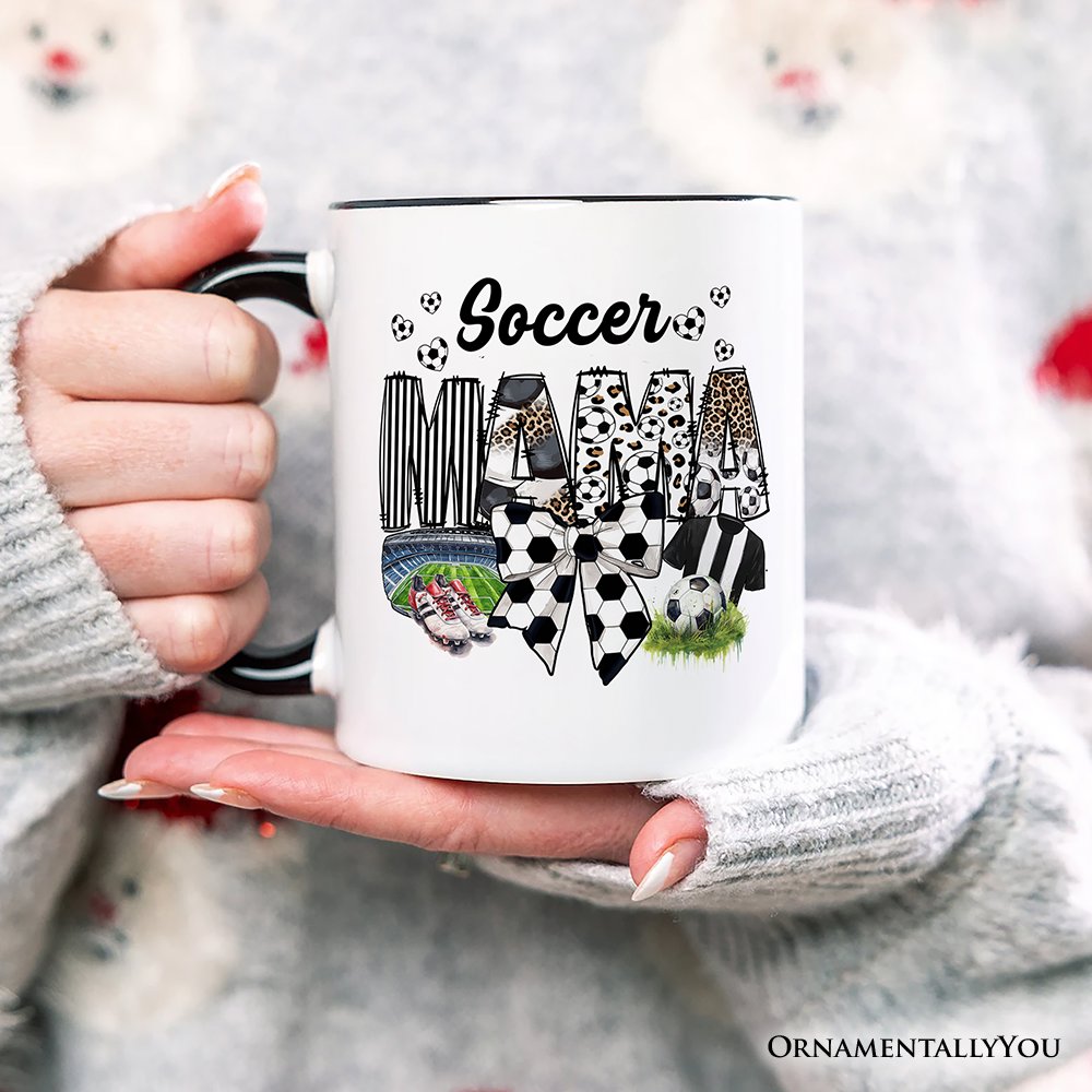 Soccer Mama Coquette Bow Personalized Mug, Game Day Mom Life Gift with Custom Name Personalized Ceramic Mug OrnamentallyYou 