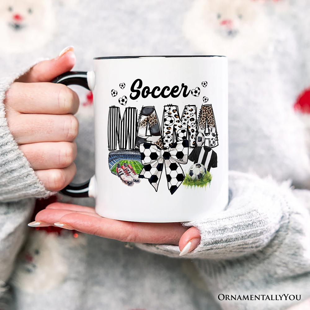 Soccer Mama Coquette Bow Personalized Mug, Game Day Mom Life Gift with Custom Name