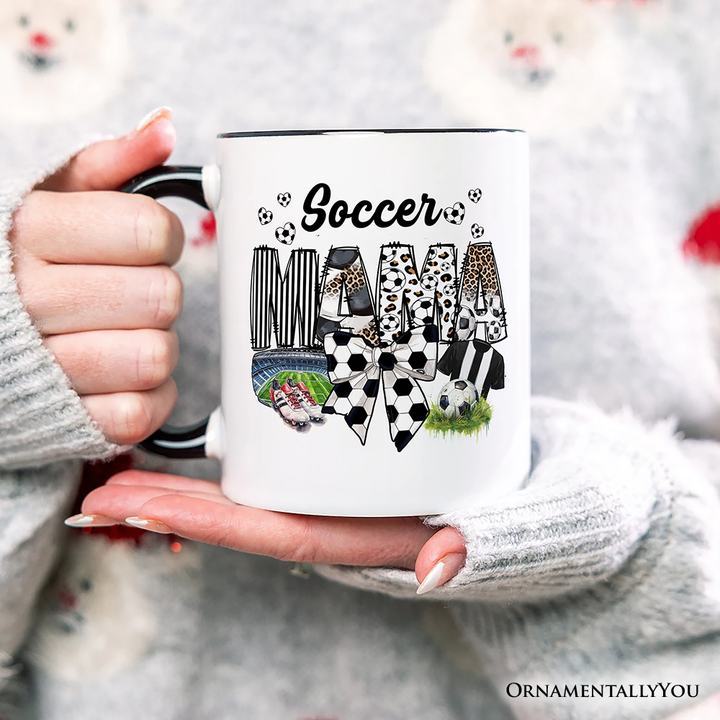 Soccer Mama Coquette Bow Personalized Mug, Game Day Mom Life Gift with Custom Name