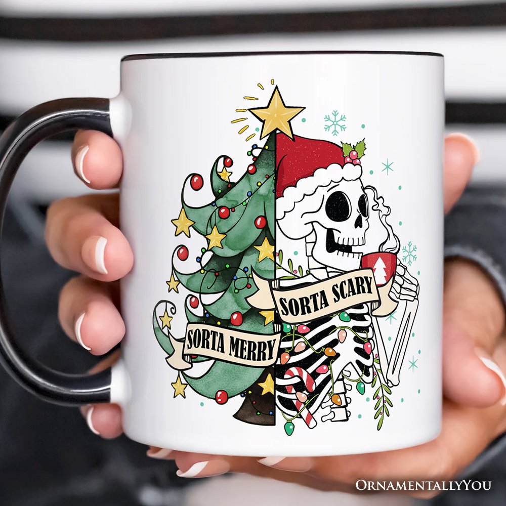 Sorta Merry Christmas Skeleton Personalized Mug, Sarcastic Holiday Gift with Custom Name Personalized Ceramic Mug OrnamentallyYou 