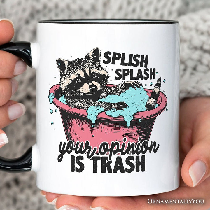 Splish Splash Your Opinion Is Trash Raccoon Personalized Mug, Humor Vintage Meme Gift with Custom Name Personalized Ceramic Mug OrnamentallyYou 