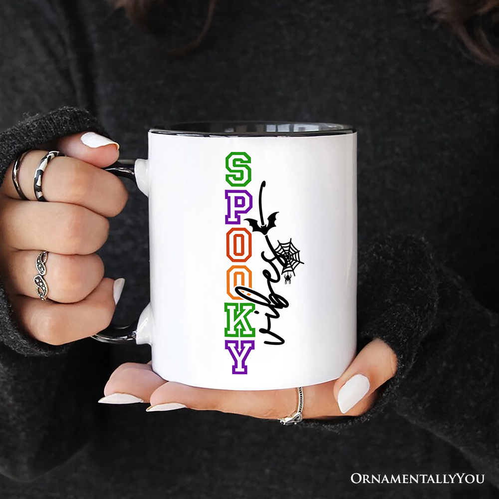 Spooky Vibes Sports Lettering Personalized Mug, Colorful Halloween Gift with Custom Name