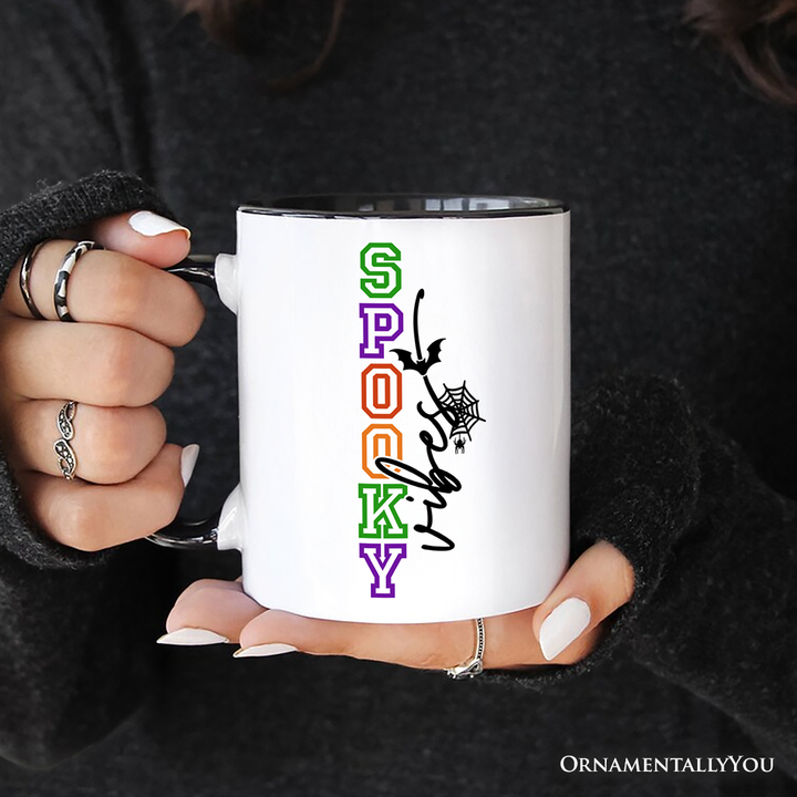 Spooky Vibes Sports Lettering Personalized Mug, Colorful Halloween Gift with Custom Name