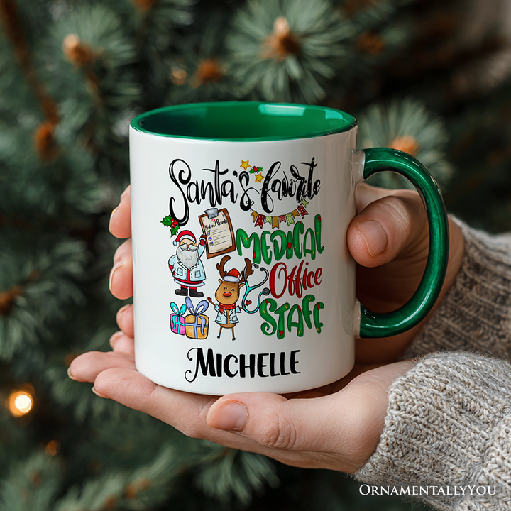 Santa's Favorite Medical Office Staff Personalized Mug, Christmas Appreciation Gift with Custom Name