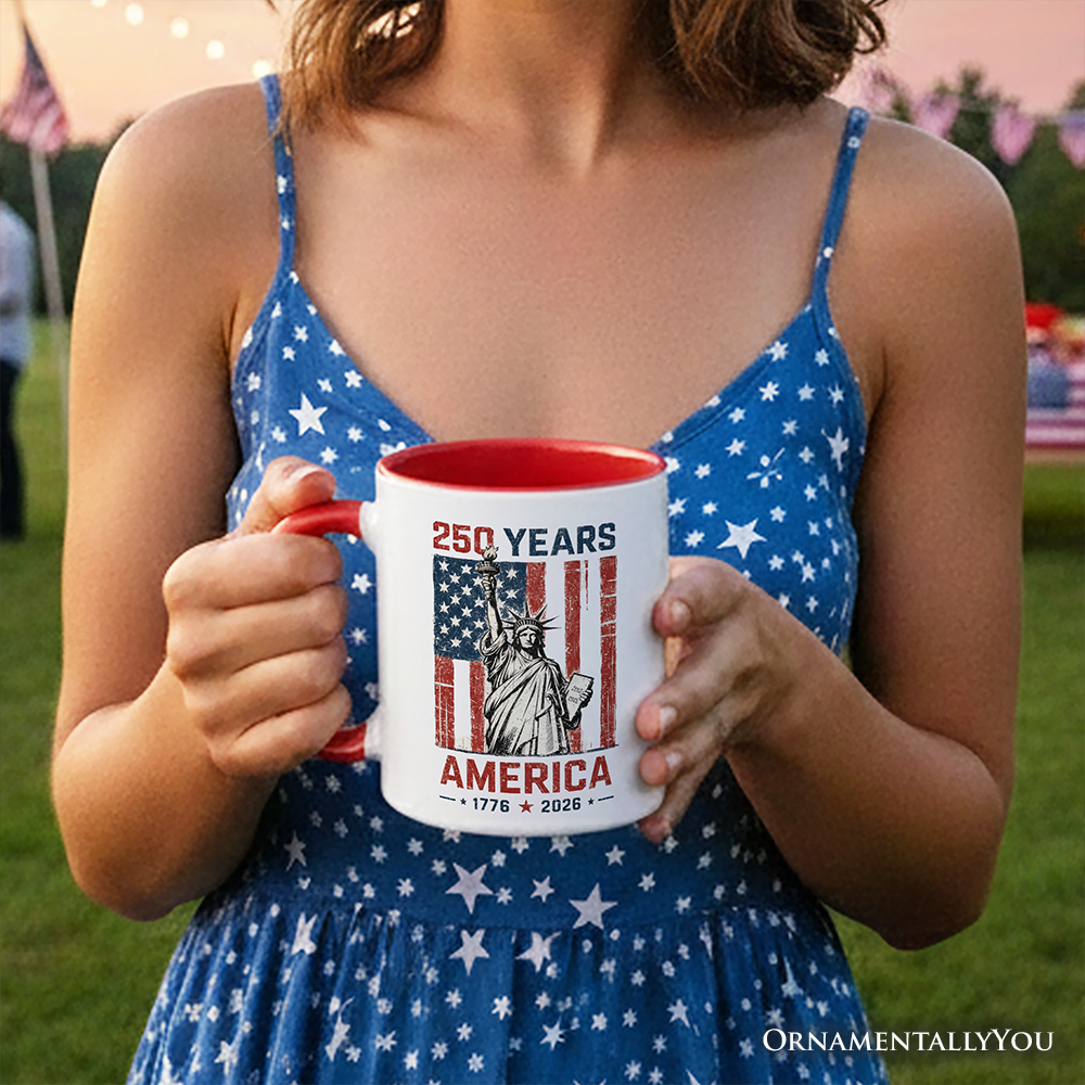 Statue of Liberty America Flag 250 Years Personalized Mug, 4th of July USA Patriotic 1776–2026 Gift with Custom Name
