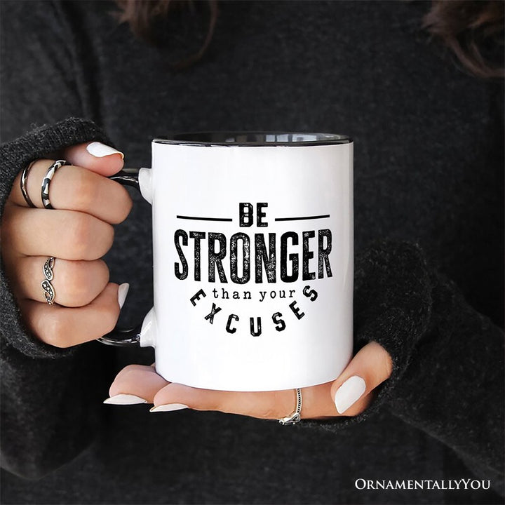Be Stronger Than Your Excuses Personalized Mug, Motivational Gym Workout Fitness Gift with Custom Name Personalized Ceramic Mug OrnamentallyYou 