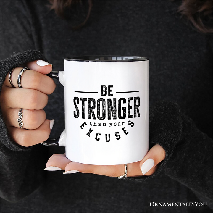 Be Stronger Than Your Excuses Personalized Mug, Motivational Gym Workout Fitness Gift with Custom Name