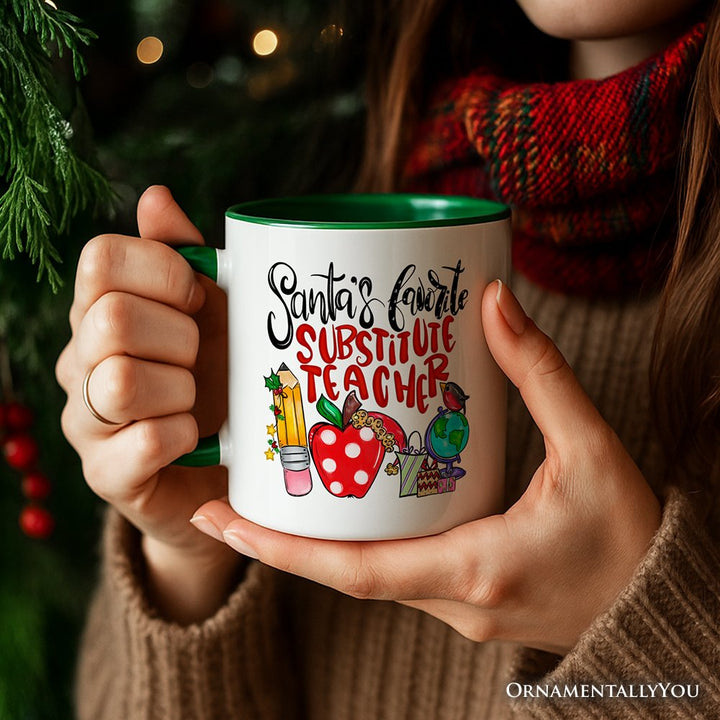 Santa's Favorite Substitute Teacher Personalized Mug, School Professor Christmas Gift with Custom Name Personalized Ceramic Mug OrnamentallyYou 