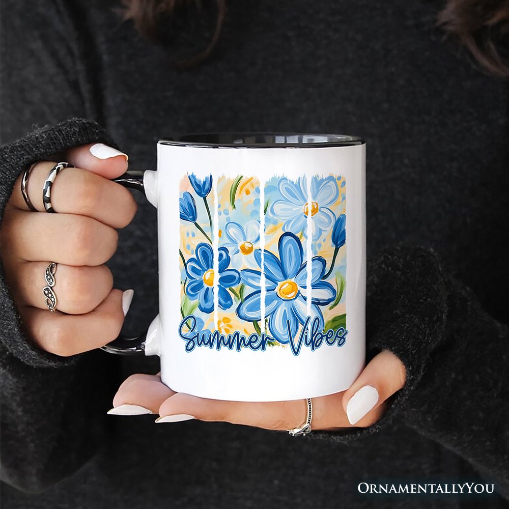 Summer Vibes Brushsroke Flowers Personalized Mug, Aesthetic Gift with Custom Name Personalized Ceramic Mug OrnamentallyYou 