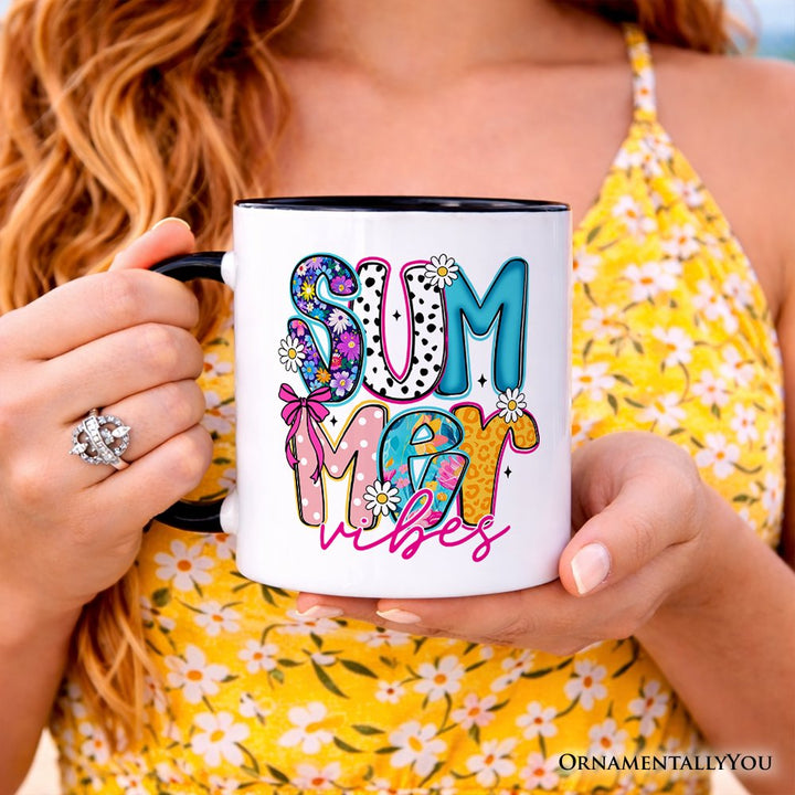Summer Vibes Retro Floral Mug, Coastal Beach Gift Personalized Ceramic Mug OrnamentallyYou 