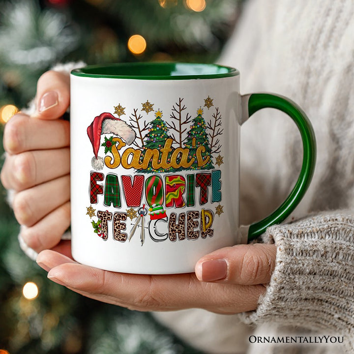 Santa’s Favorite Teacher Personalized Mug, Christmas Gift with Custom Name Personalized Ceramic Mug OrnamentallyYou 