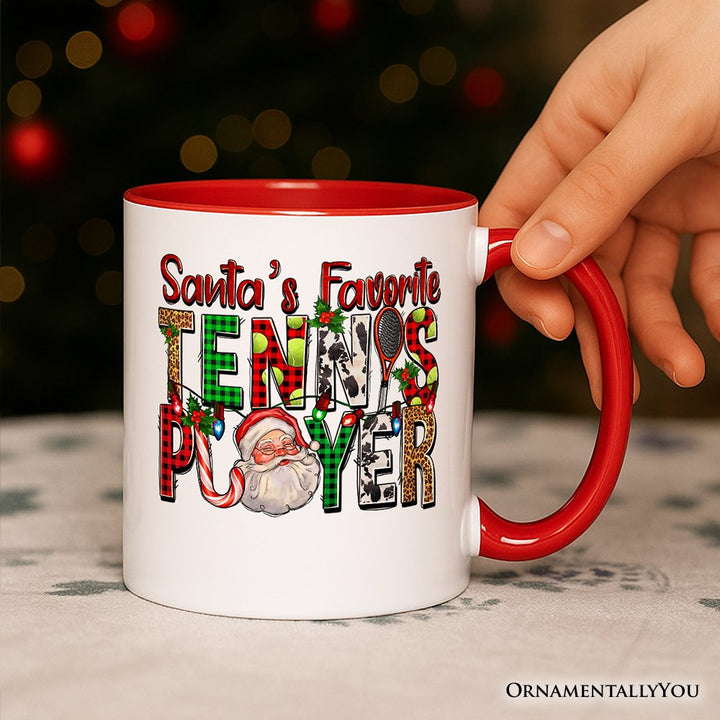 Santa’s Favorite Tennis Player Personalized Mug, Plaid Christmas Athelete Gift with Custom Name Personalized Ceramic Mug OrnamentallyYou 