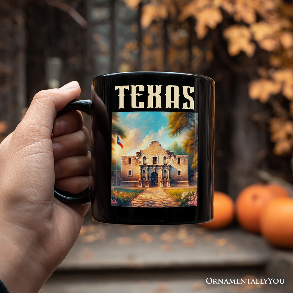 Rustic Texas State Alamo Personalized Mug, American Western Charm Gift and San Antonio Historical Souvenir with Custom Name