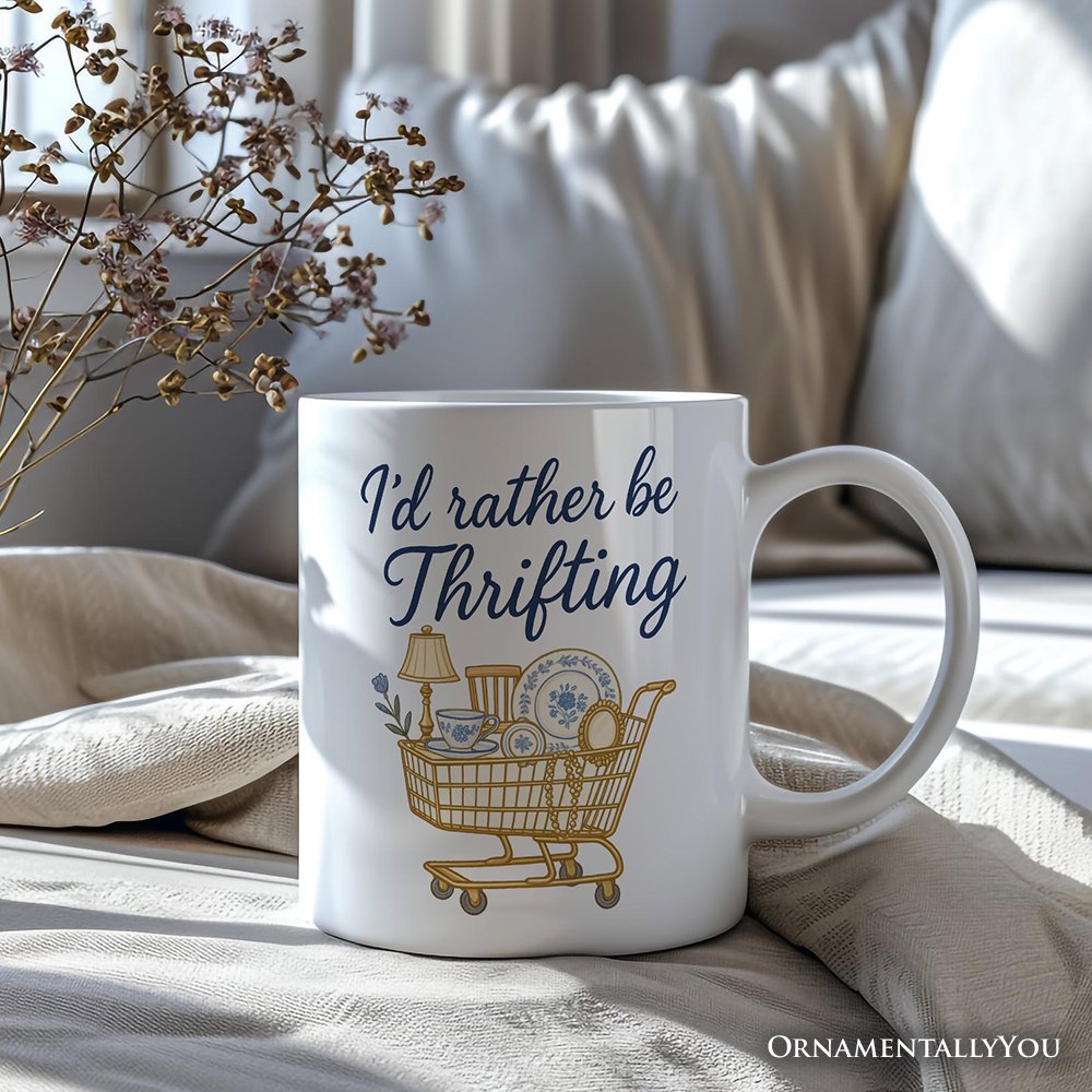 I’d Rather Be Thrifting Personalized Mug, Vintage Thrift Shop Lover Gift with Custom Name Personalized Ceramic Mug OrnamentallyYou 