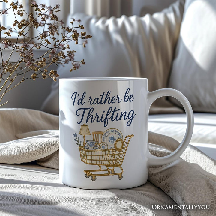 I’d Rather Be Thrifting Personalized Mug, Vintage Thrift Shop Lover Gift with Custom Name Personalized Ceramic Mug OrnamentallyYou 