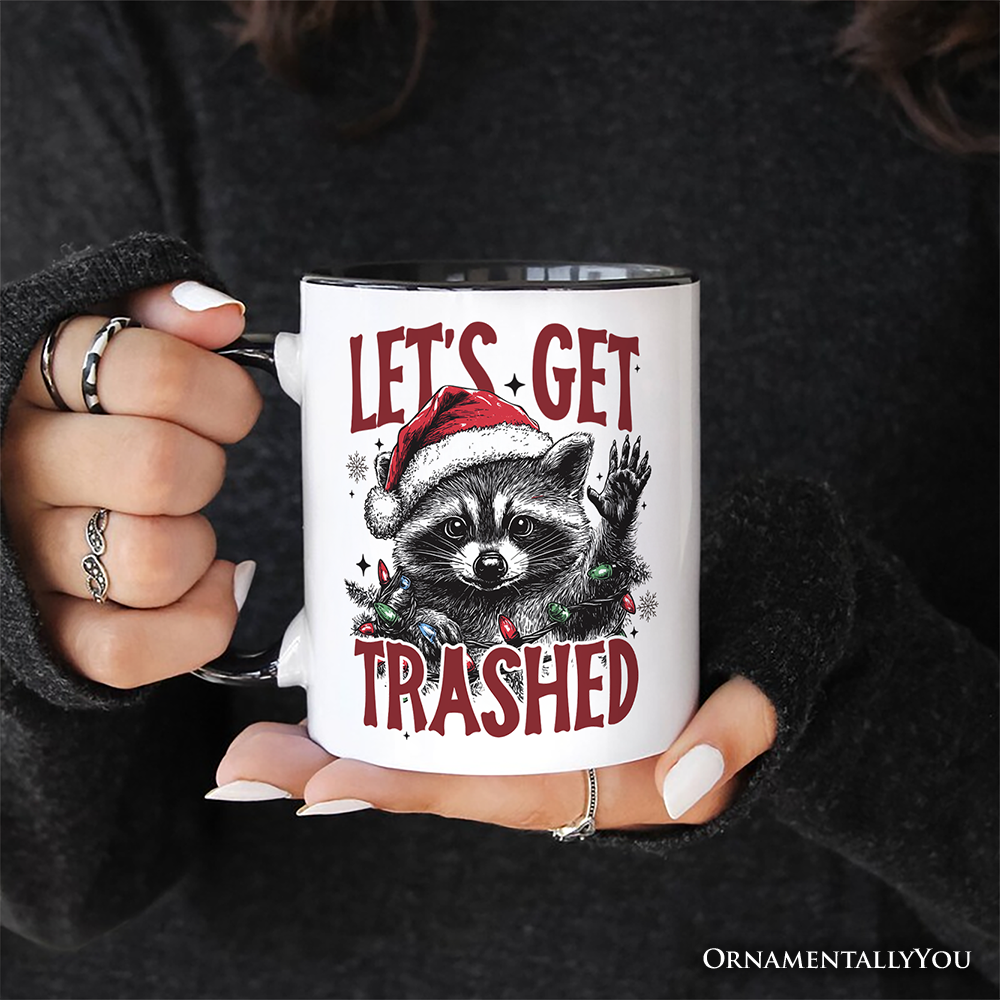 Let's Get Trashed Christmas Raccoon Personalized Mug, Funny Gift for Feral Women with Custom Name