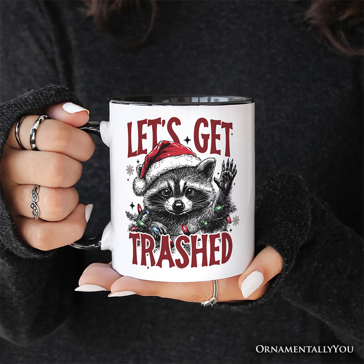 Let's Get Trashed Christmas Raccoon Personalized Mug, Funny Gift for Feral Women with Custom Name