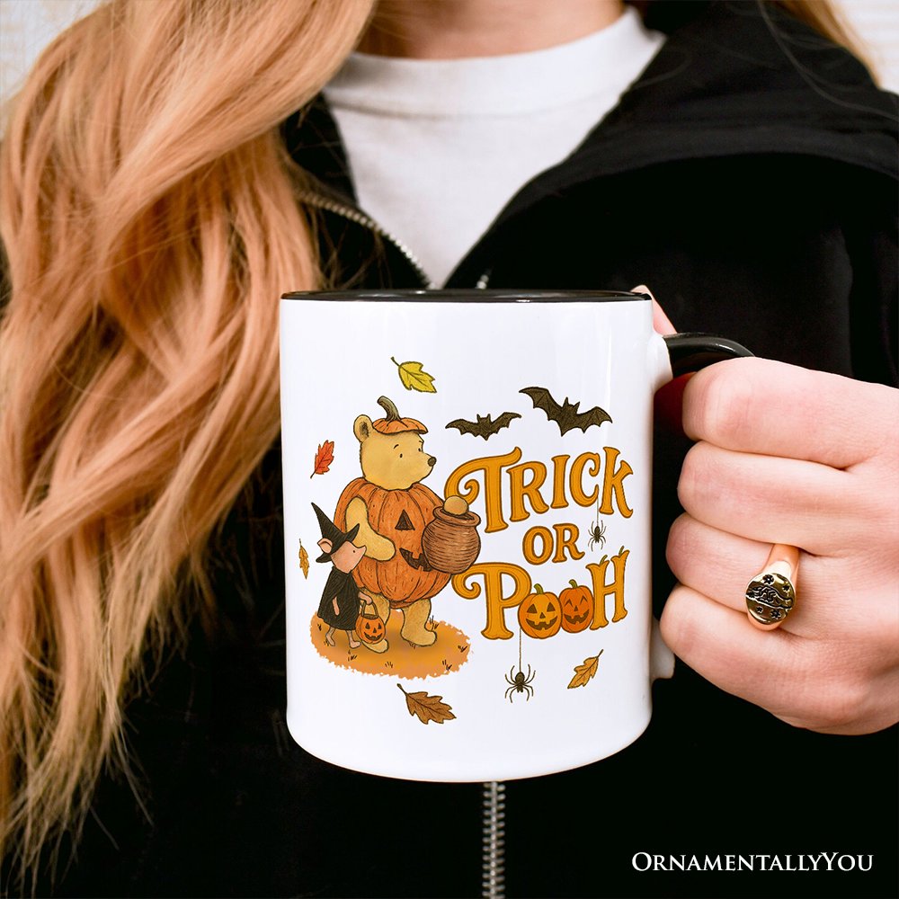 Vintage Trick or Pooh Personalized Mug, Pooh Bear and Friends in Halloween Costume Gift with Custom Name Personalized Ceramic Mug OrnamentallyYou 