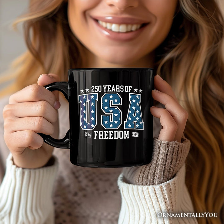 USA 250 Years Anniversary Personalized Mug, 4th of July Patriotic 1776–2026 Freedom Gift with Custom Name Personalized Ceramic Mug OrnamentallyYou 