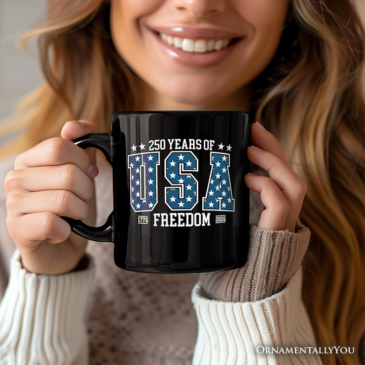 USA 250 Years Anniversary Personalized Mug, 4th of July Patriotic 1776–2026 Freedom Gift with Custom Name