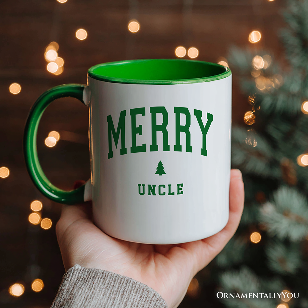 Merry Uncle Retro Christmas Personalized Mug, Matching Family Holiday Gift with Custom Name