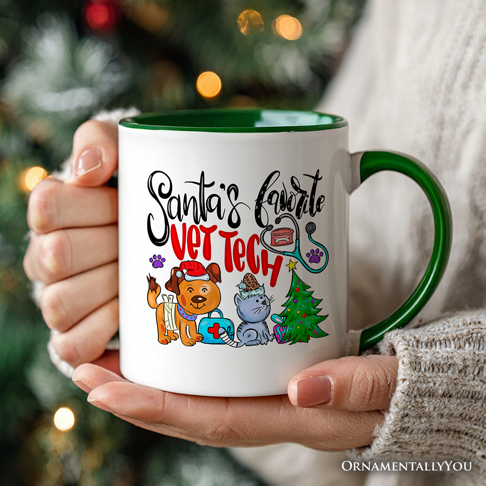 Santa’s Favorite Vet Tech Christmas Personalized Mug, Appreciation Gift for Veterinary Technician with Custom Name