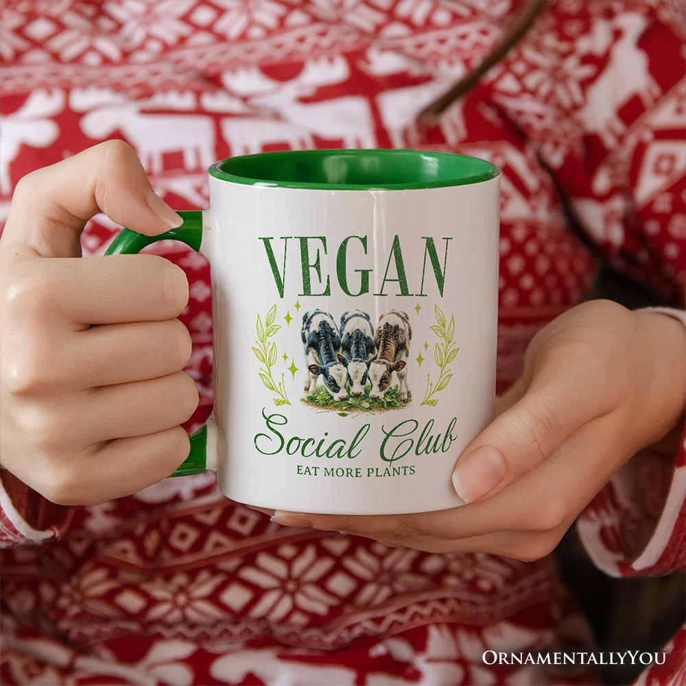Vegan Social Club Personalized Mug, Cute Plant Based Vegetarian Animal Lover Gift with Custom Name