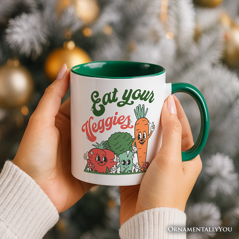 Eat Your Veggies Personalized Mug, Retro Cute Farmers Market Veggie Gift with Custom Name