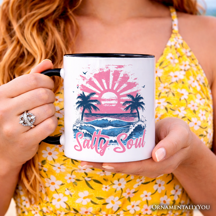 Vintage Salty Soul Beach Mug, Retro Coastal Summer Gift
