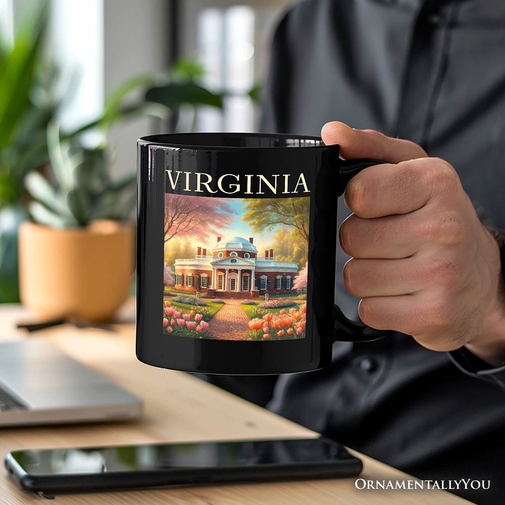 Classic Virginia State Jefferson’s Monticello Personalized Mug, Southern Charm Gift and American History Keepsake with Custom Name