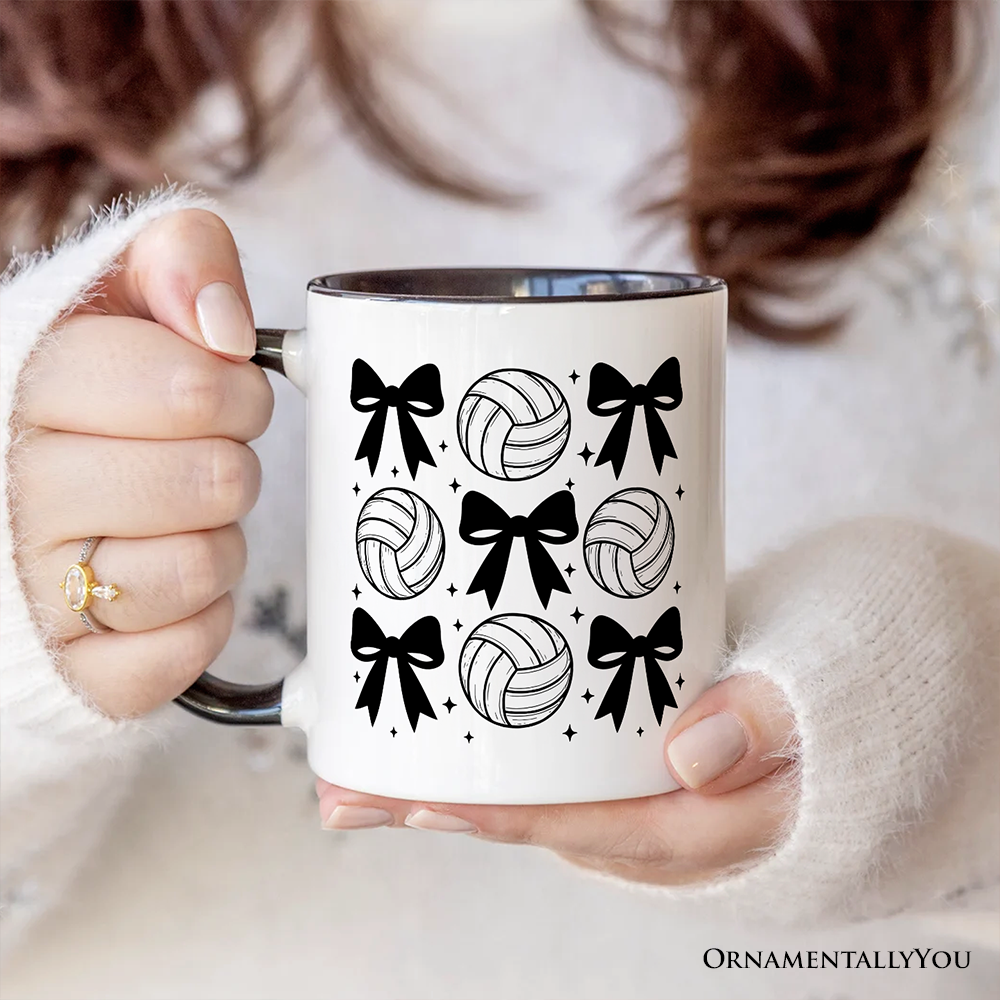Coquette Volleyball Bows Personalized Mug, Cute Athletic Sports Game Day Gift with Custom Name