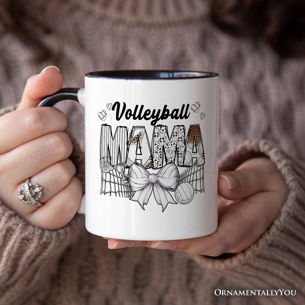Volleyball Mama Coquette Bow Personalized Mug, Sport Mom Life Gift with Custom Name Personalized Ceramic Mug OrnamentallyYou 