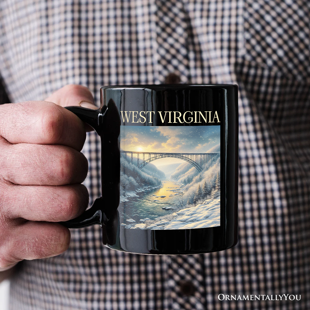 Scenic West Virginia State New River Gorge Bridge Personalized Mug, Landscape Appalachian Gift and Souvenir with Custom Name