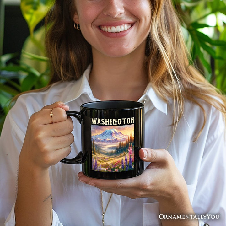 Artistic Mount Rainier Washington State Personalized Mug, National Park Gift and Pacific Northwest Souvenir with Custom Name Personalized Ceramic Mug OrnamentallyYou 