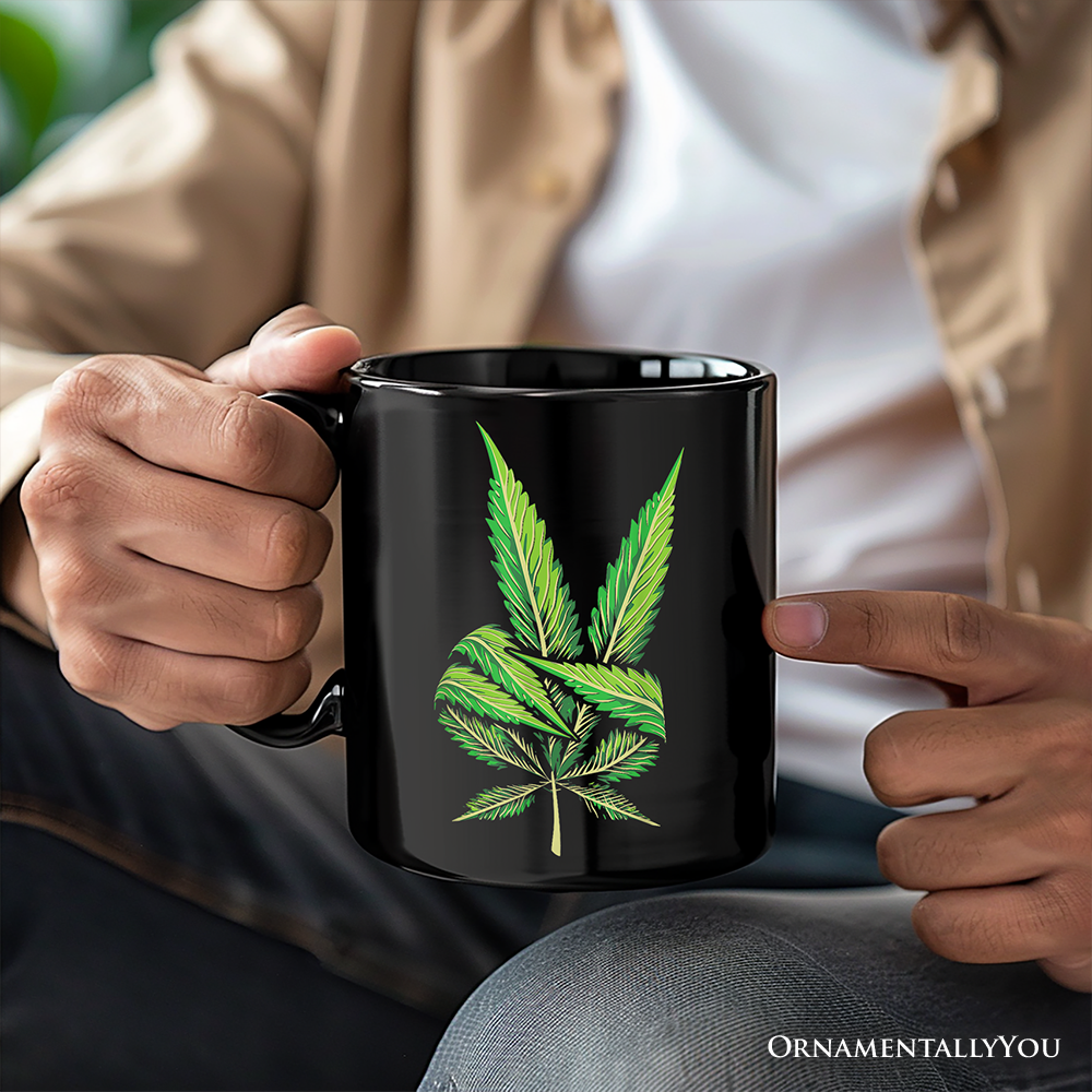 Weed Leaf Peace Sign Mug, Funny 420 Stoner Gift