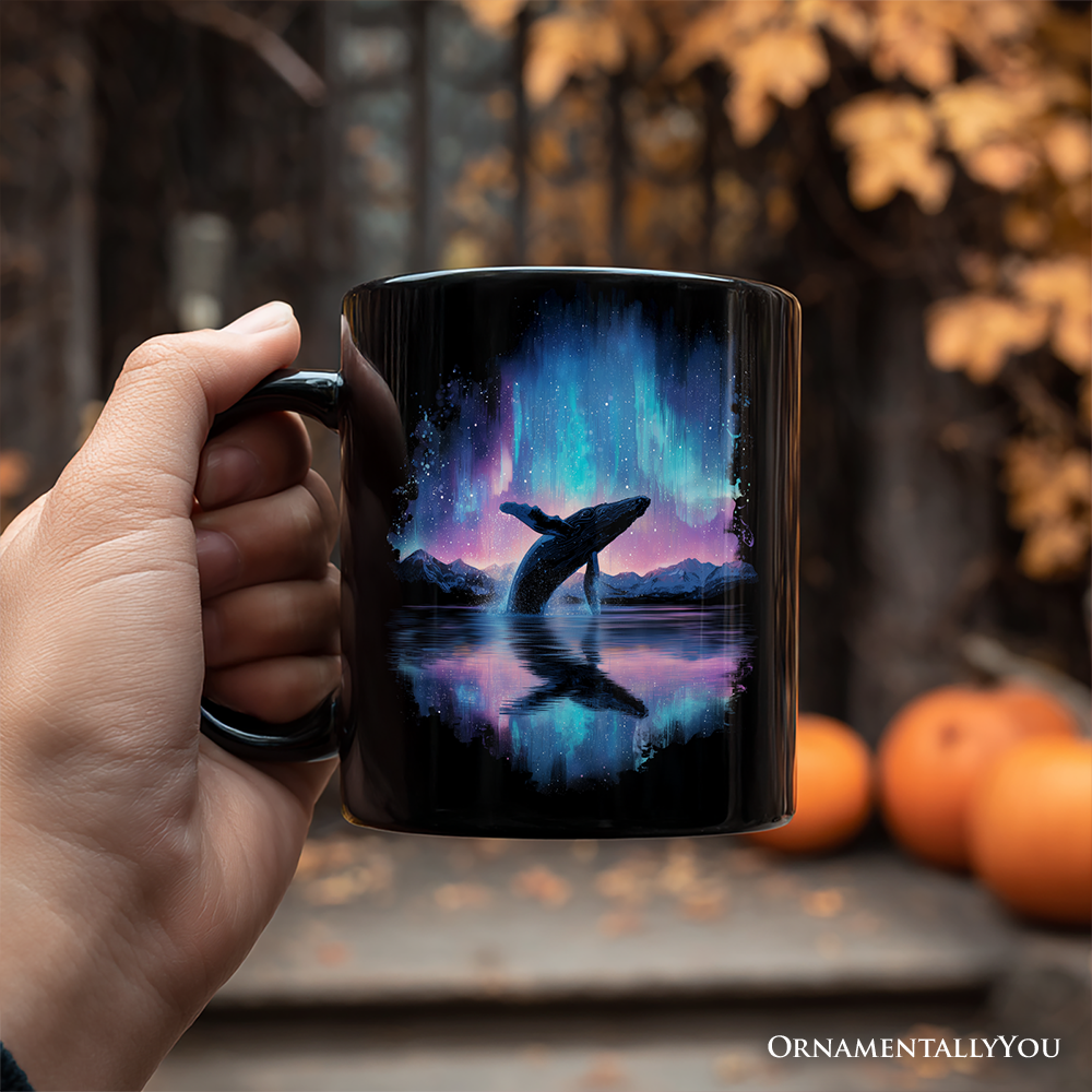 Ocean Aurora Whale Personalized Mug, Northern Lights Wildlife Gift with Custom Name