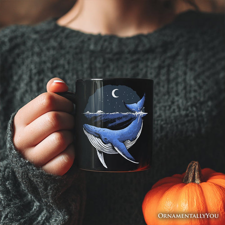 Moonlit Whale Vintage Personalized Mug, Night Ocean Retro Gift with Custom Name Personalized Ceramic Mug OrnamentallyYou 