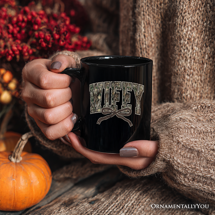 Hunting Wifey Camo Varsity Personalized Mug, Country Wife Bow Gift with Custom Name