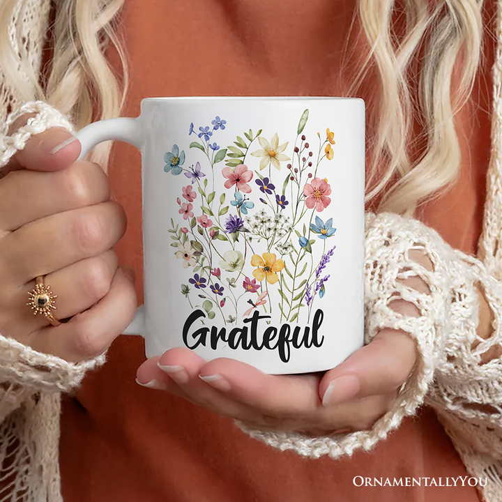 Wildflower Bouquet Personalized Mug, Floral Custom Gift with Name