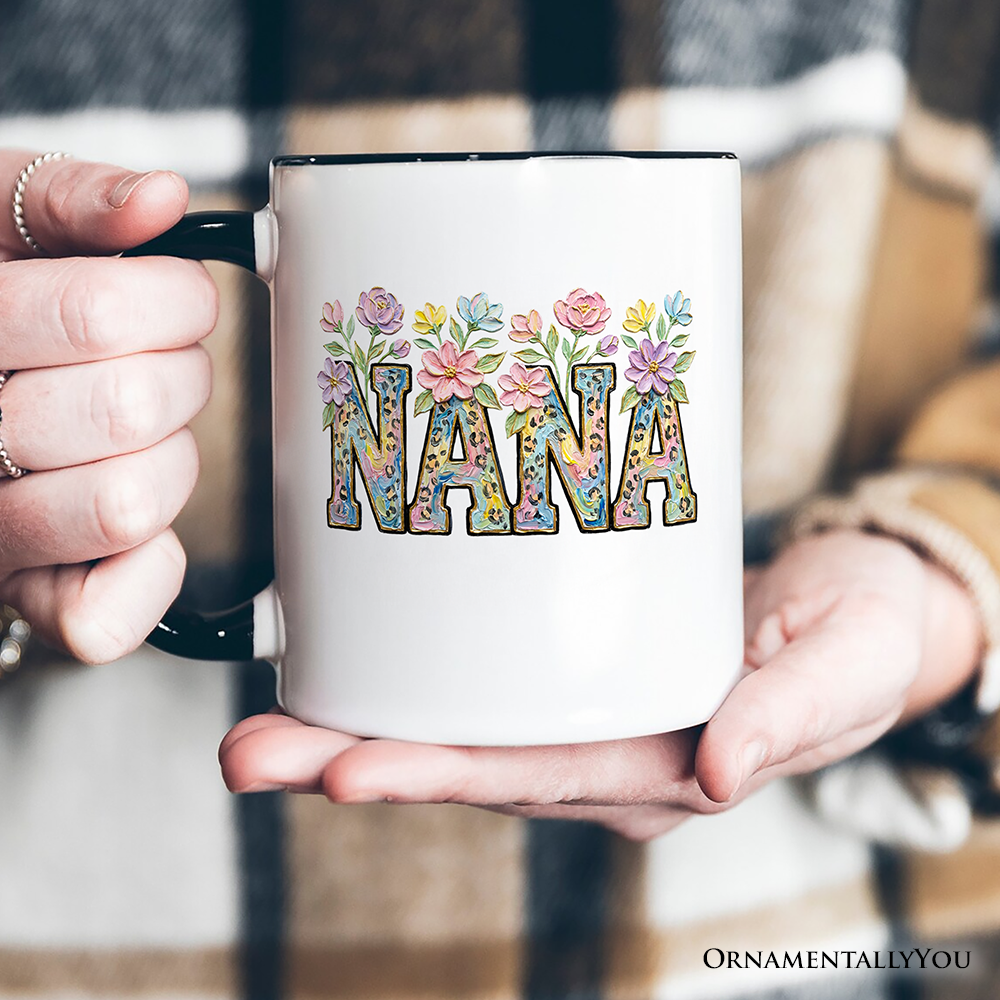 Wildflower Nana Floral Printed Faux Oil Paint Mug, Mother's Day Grandmother Gift
