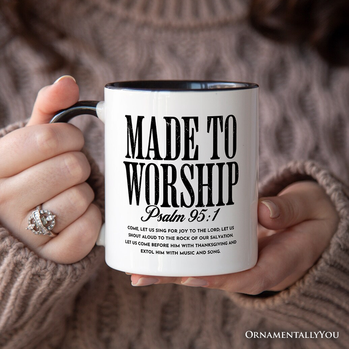Made to Worship Psalm 95:1 Christian Personalized Mug, Praise Faith Scripture Gift with Custom Name
