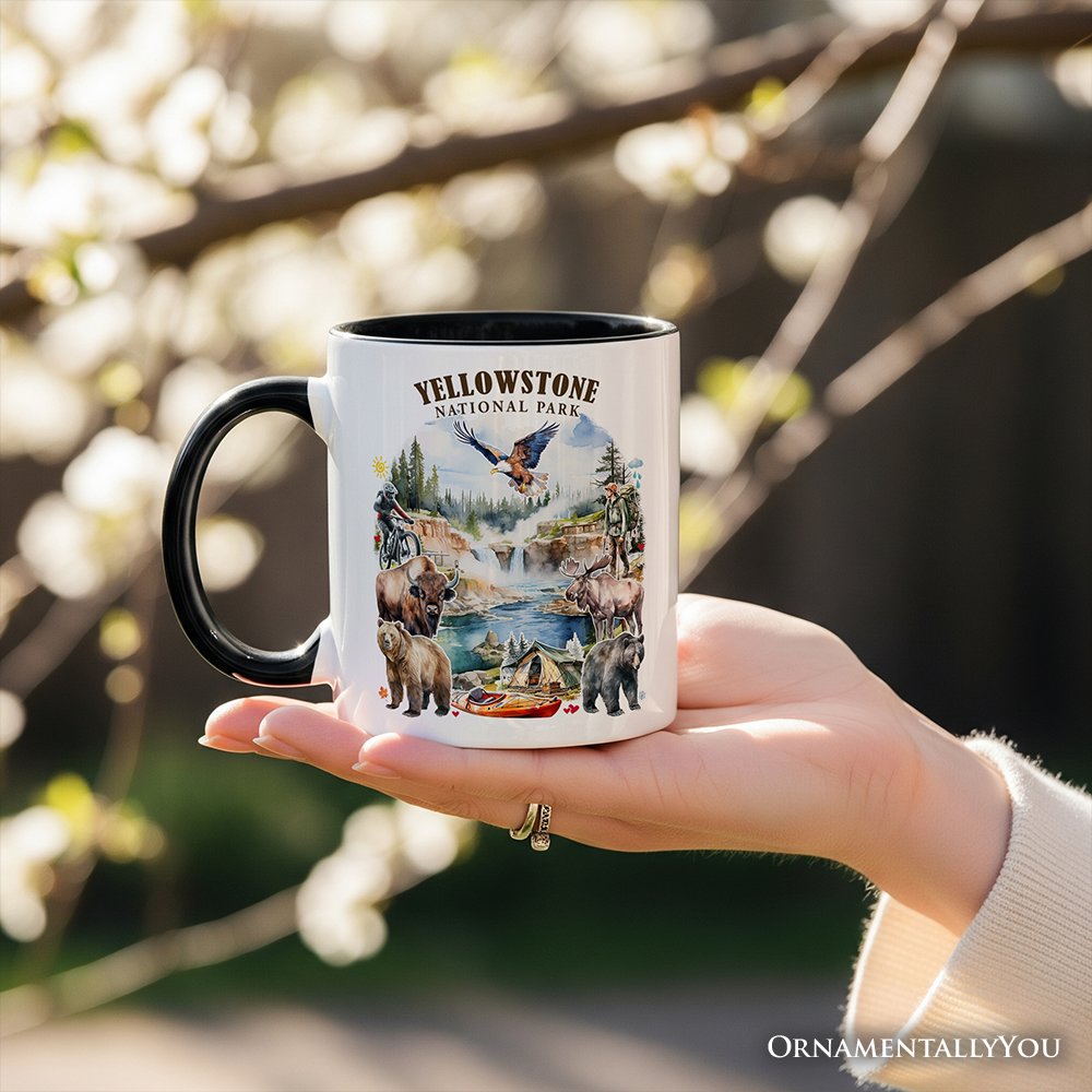 Artistically Vibrant Yellowstone National Park Personalized Mug, Wildlife and Nature Gift and Souvenir with Custom Name Personalized Ceramic Mug OrnamentallyYou 