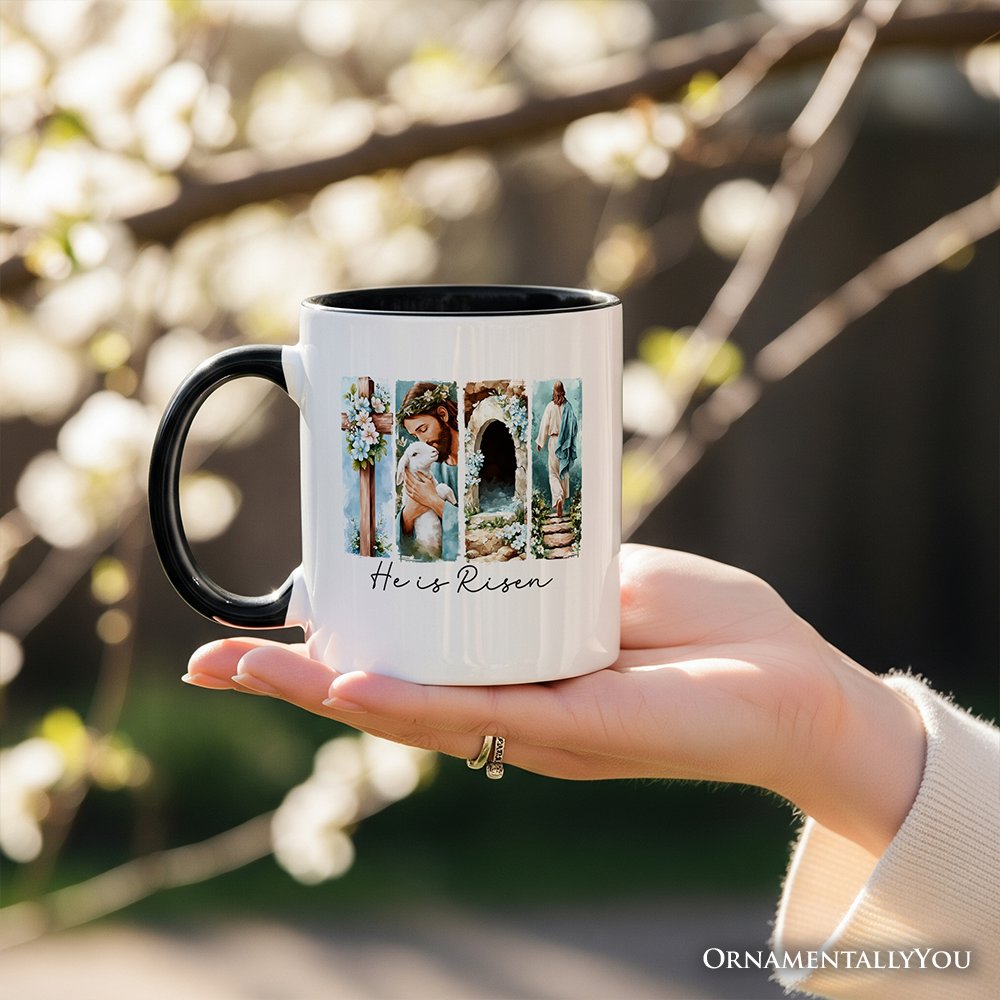 He Is Risen Christian Brushstroke Personalized Mug, Festive Easter Gift with Custom Name Personalized Ceramic Mug OrnamentallyYou 