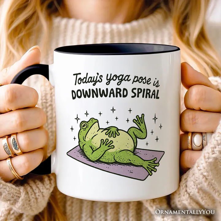 Yoga Frog Downward Spiral Personalized Mug, Funny Mental Health Humor Gift with Custom Name