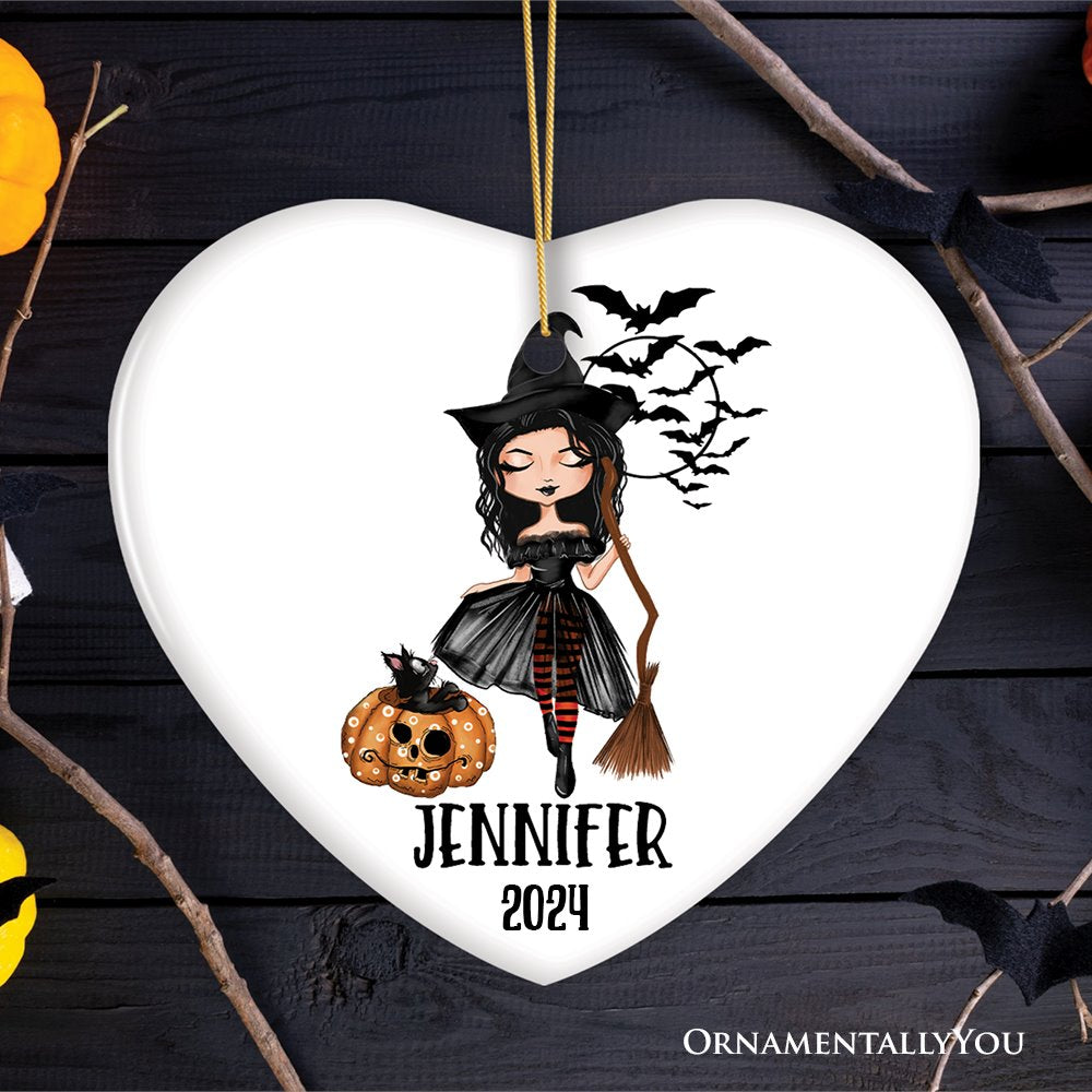 Custom Witch Halloween Theme Women's Ornament Ceramic Ornament OrnamentallyYou Heart 