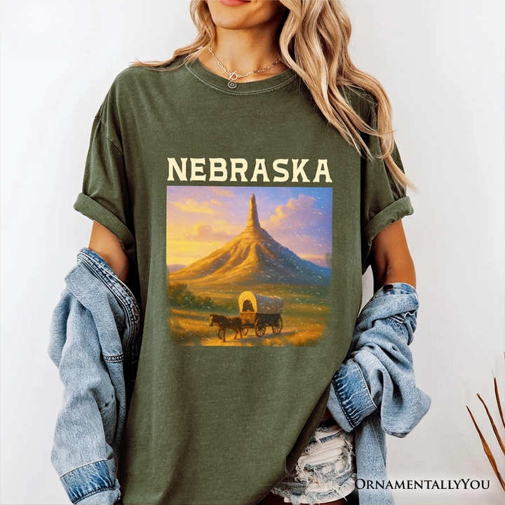 Scenic Nebraska State Chimney Rock Scenic T-Shirt, Western Landmark Tee and Historic Trail Keepsake Souvenir