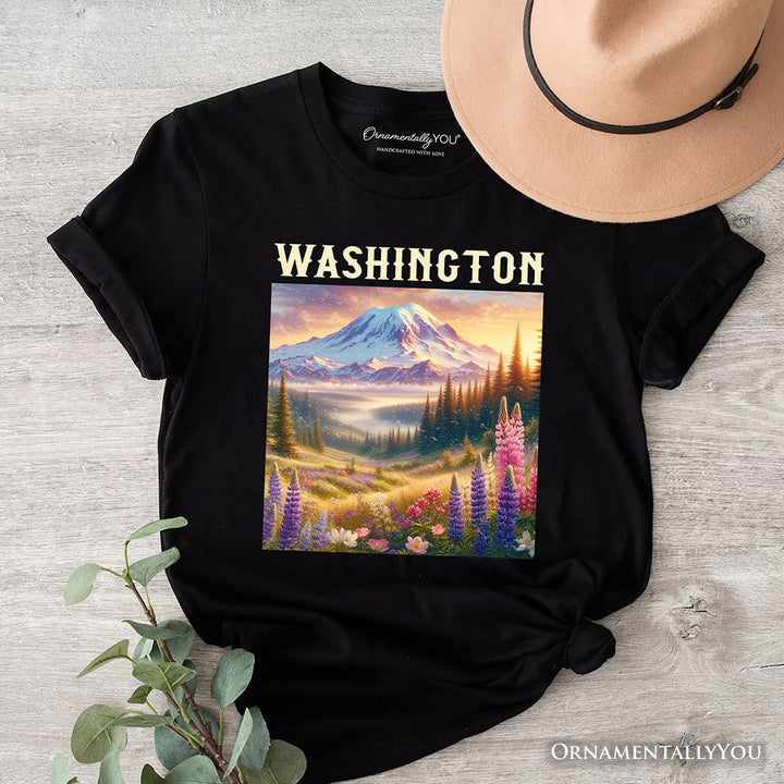 Artistic Mount Rainier Washington State T-Shirt, National Park Tee and Pacific Northwest Souvenir T-Shirts OrnamentallyYou Black XS 