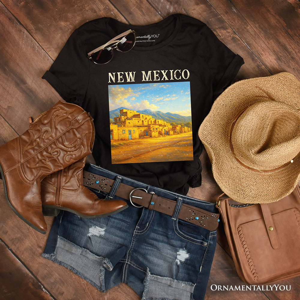 Artistic New Mexico State Taos Pueblo T-Shirt, Native American Heritage Tee and Southwestern Cultural Souvenir