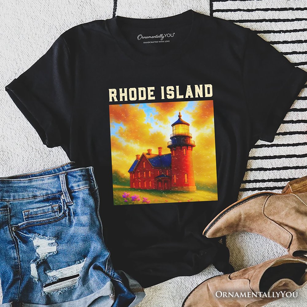 Charming Rhode Island State Southeast Lighthouse T-Shirt, Block Island Coastal Landmark Tee and Seaside Souvenir T-Shirts OrnamentallyYou Black XS 