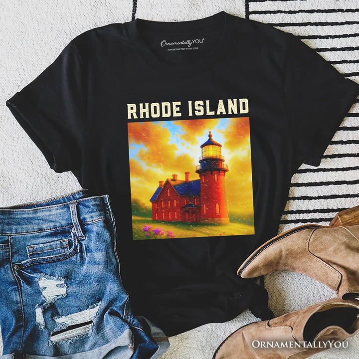 Charming Rhode Island State Southeast Lighthouse T-Shirt, Block Island Coastal Landmark Tee and Seaside Souvenir T-Shirts OrnamentallyYou Black XS 